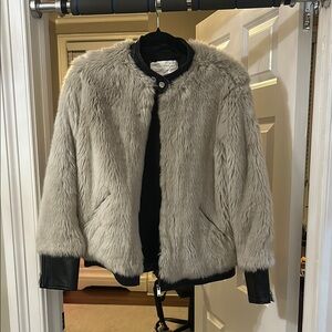 Zara Gray Faux Fur Teddy Jacket with Black Accents